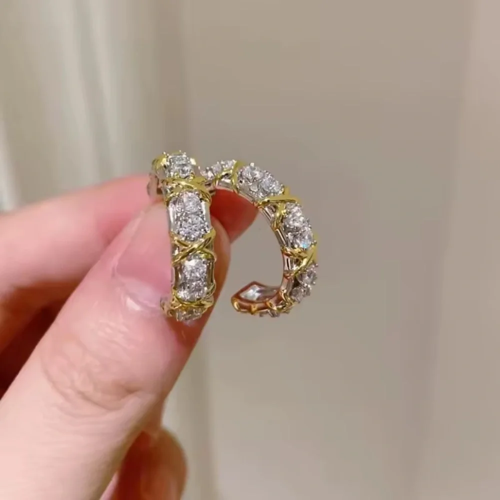 - Tiffany Style-Gold and Silver Hoop Earrings